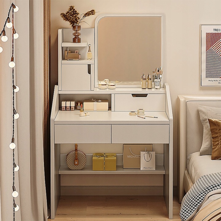 TOALETKA Z LUSTREM BIAŁA MAKIJAŻU GLAMOUR Z SZUFLADAMI SKANDYNAWSKA MODERN