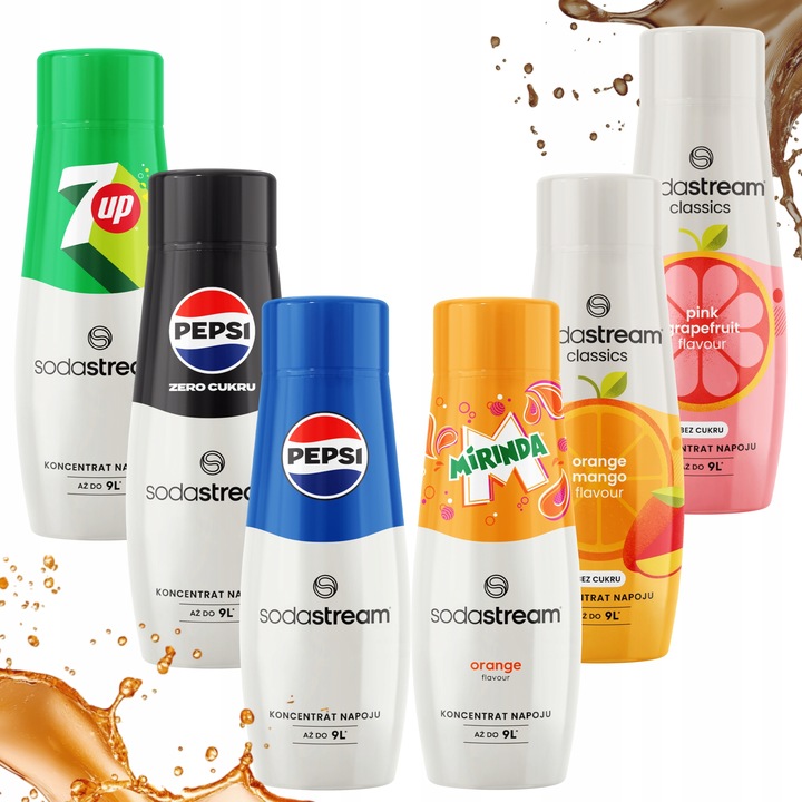 6x SYROP KONCENTRAT SODASTREAM 6 SMAKÓW DO SATURATORA 9l NAPOJU z
