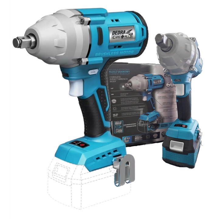 DEDRA KLUCZ UDAROWY 18V AKUMULATOROWY 1/2" 600Nm BEZSZCZOTKOWY DED7157