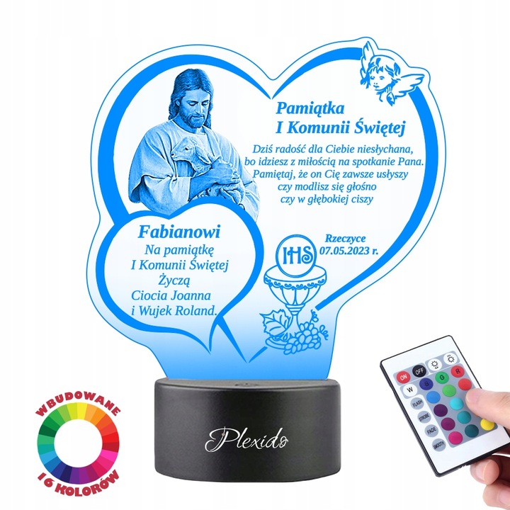 Lampka Plexido Statuetka Led Pamiątka Pierwsza Komunia Święta Jezus