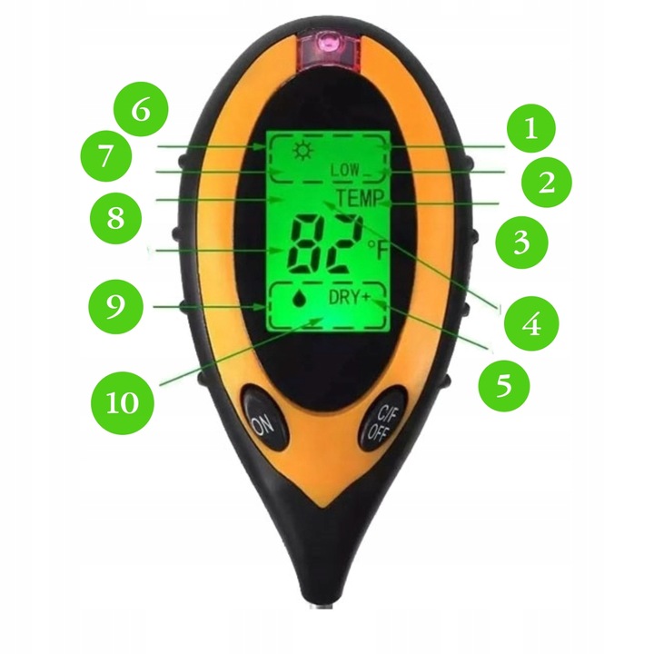 KWASOMIERZ GLEBOWY 4w1 MIERNIK DO GLEBY PH WILGONOŚĆ ZIEMI TESTER OGRODOWY