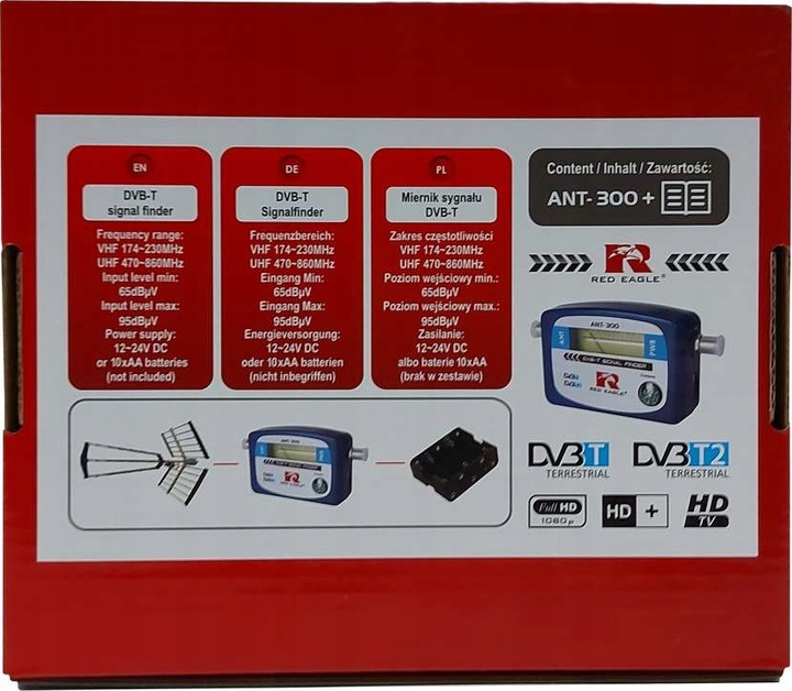MIERNIK SYGNAŁU DVB T2 RED EAGLE ANT300 Z KOMPASEM PODŚWIETLENIE ETUI