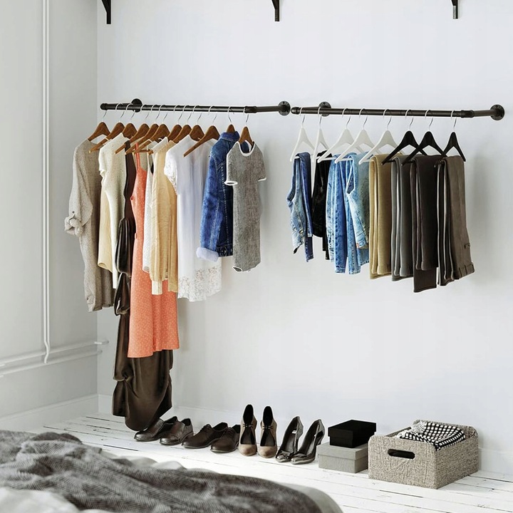 Drążek na ubrania WIESZAK ŚCIENNY 92x30x7,5 cm ZE STALI czarny LOFT