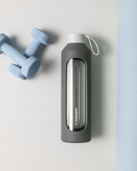 Wessper B1 szklana butelka na wodę 1l z miarką na trening do biura