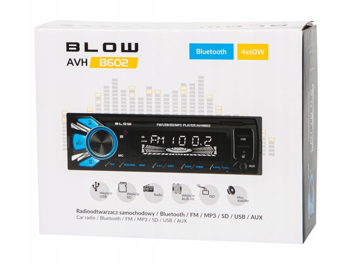 RADIO SAMOCHODOWE 1-DIN BLUETOOTH 2x USB AUX SD MP3 PILOT BATERIA