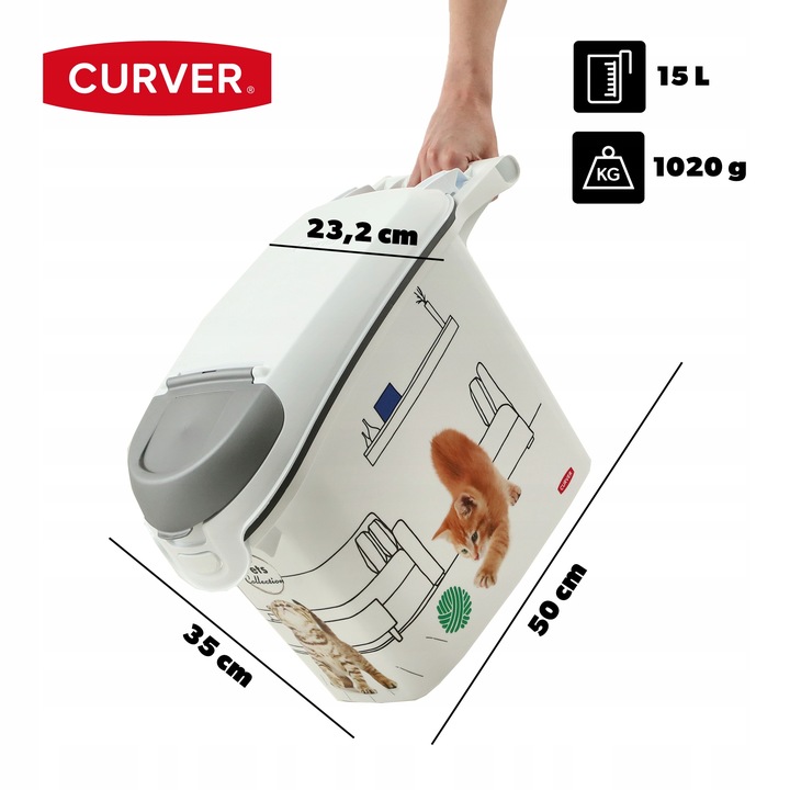 CURVER POJEMNIK NA SUCHĄ KARMĘ ŻWIREK DLA KOTA 15L