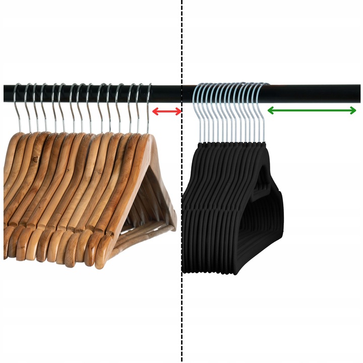 WIESZAK WELUROWY NA UBRANIA WIESZAKI WELUROWE NA ODZIEŻ X30 CZARNE