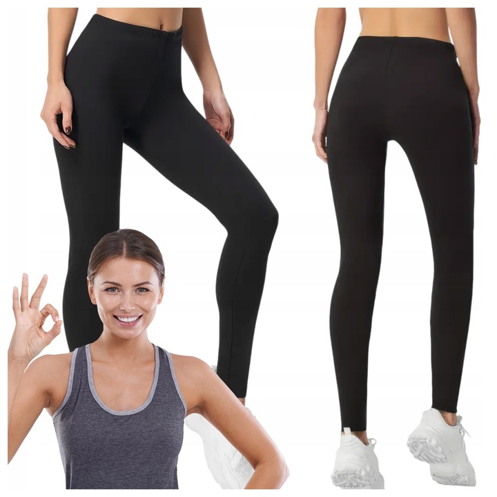 Legginsy DAMSKIE długie BAMBUSOWE Getry Wysoki Stan Czarne KRYJĄCE S/M