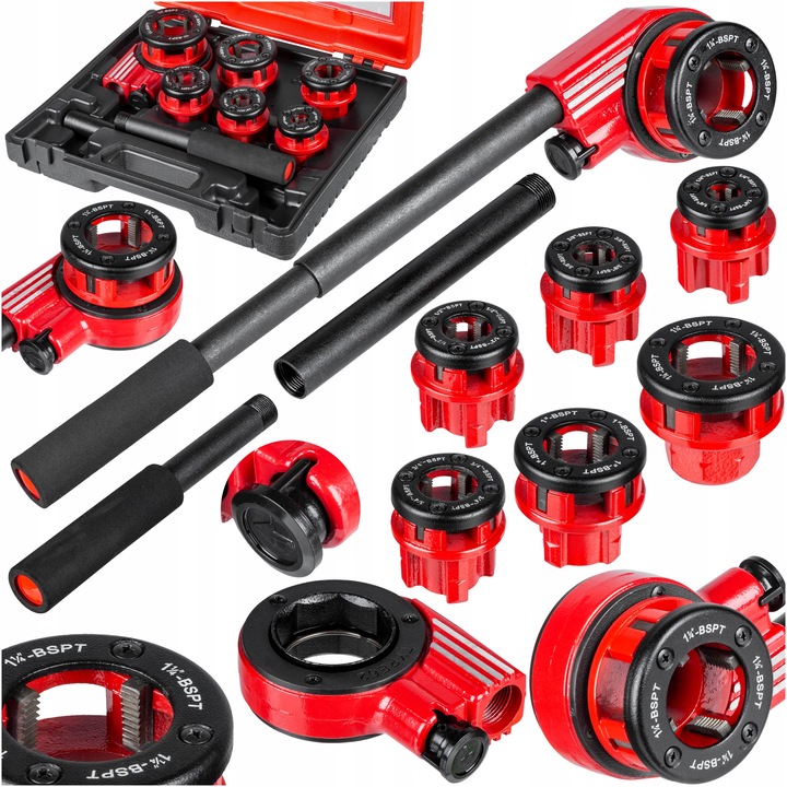 GWINTOWNICA RĘCZNA DO RUR grzechotka ZESTAW 6 narzynek głowic 1/4"–1