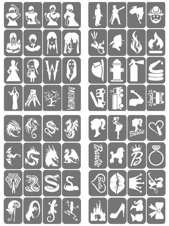 Szablony do tatuaży brokatowych, Tatuaże brokatowe - mix 50 sztuk