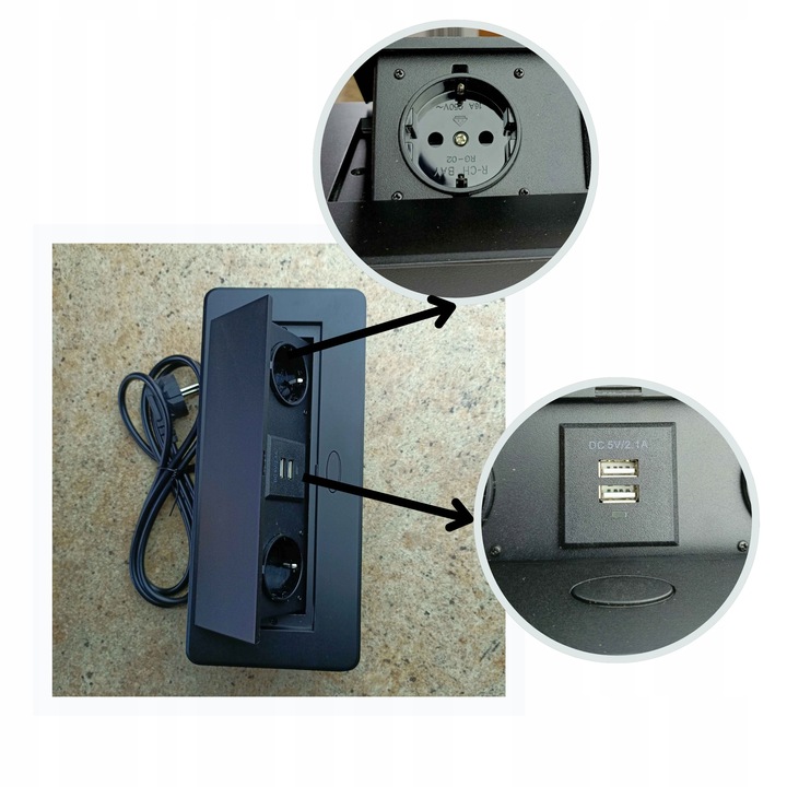 GNIAZDO CHOWANE W BLAT NABLATOWE + 2 USB CZARNE