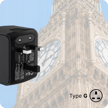 Wtyczka światowa VOOMY - 170+ krajów, 20W, 3 USB-A & 1 USB-C, Czarna