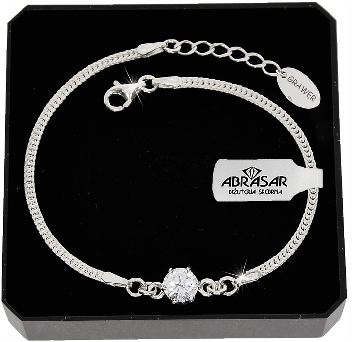 SREBRNA BRANSOLETKA DAMSKA CYRKONIA NA RĘKĘ REGULOWANA DLA NIEJ + GRAWER