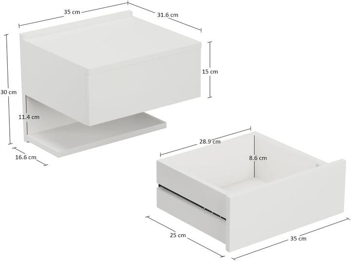 SZAFKA NOCNA WISZĄCA BIAŁA NAKASTLIK SZUFLADA PÓŁKA 35x32cm PRODUKT