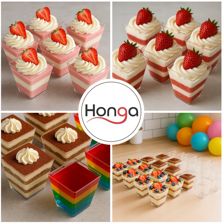 PUCHARKI DO DESERÓW LODÓW PLASTIKOWE NA PRZEKĄSKI DESER 50szt 120ml KWADRAT