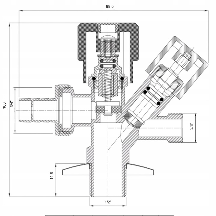 ZAWÓR KUREK KOMBI KOMBINOWANY DO BATERII PRALKI ZMYWARKI KĄTOWY 1/2x3/8x3/4