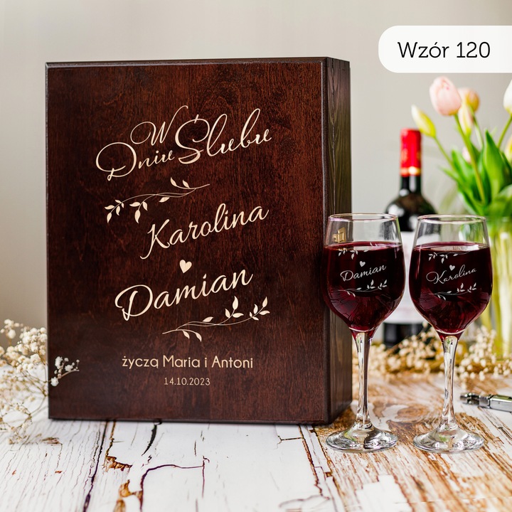 PREZENT NA ŚLUB SKRZYNKA NA WINO PREZENT ŚLUB DLA PARY MŁODEJ Z GRAWEREM