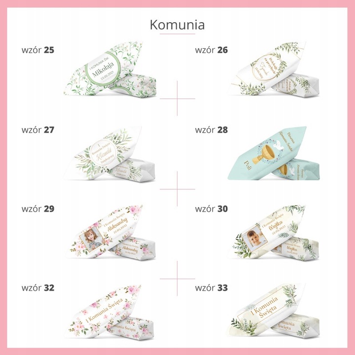 KRÓWKI NA ŚLUB CHRZEST KOMUNIĘ 1 KG Personalizowane krówki prezentowe