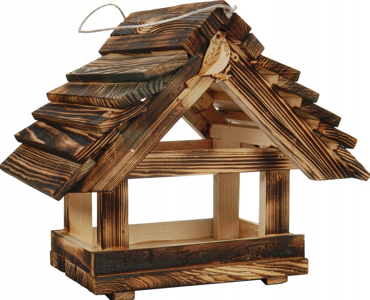 DUŻY Karmnik dla ptaków DREWNIANY XXL Opalany
