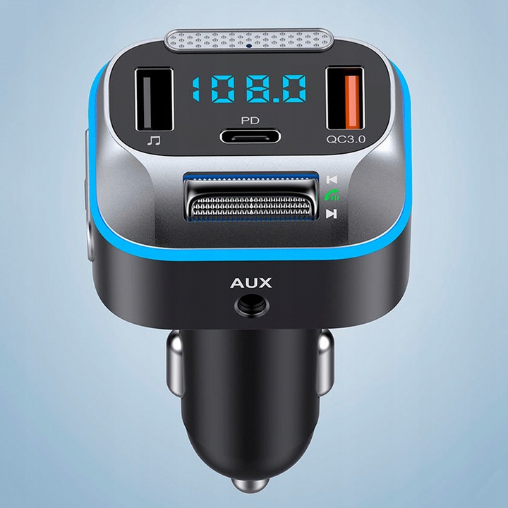 TRANSMITER ŁADOWARKA SAMOCHODOWA BLUETOOTH FM AUX JACK SAMOCHODOWY USB C