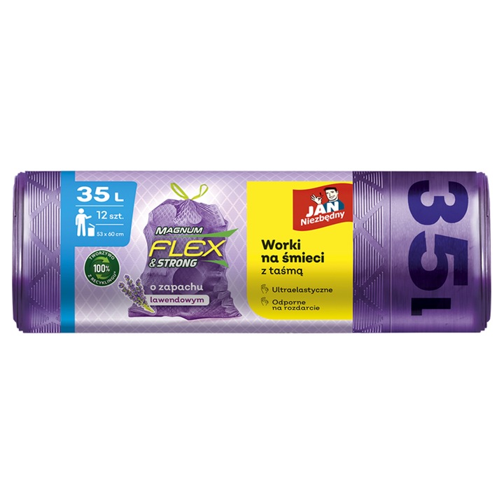 6X WORKI NA ŚMIECI Z TAŚMĄ 35L 6X12 SZT LAWENDOWE MAGNUM FLEX JAN