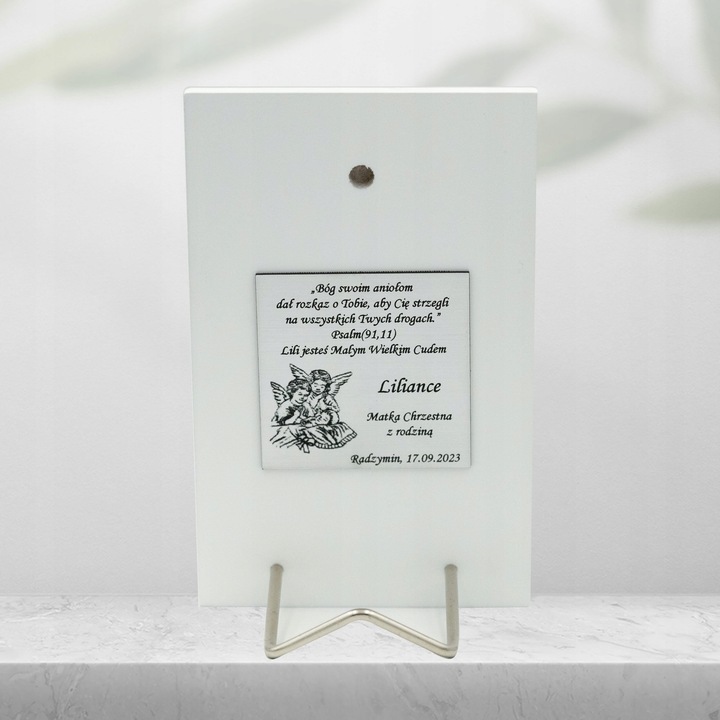 OBRAZEK SREBRNY NA CHRZEST PAMIĄTKA CHRZTU ŚWIĘTEGO ANIOŁEK Z GRAWEREM