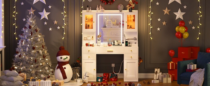 Toaletka do makijażu wizażu kosmetyczna toaletka z lustrem LED