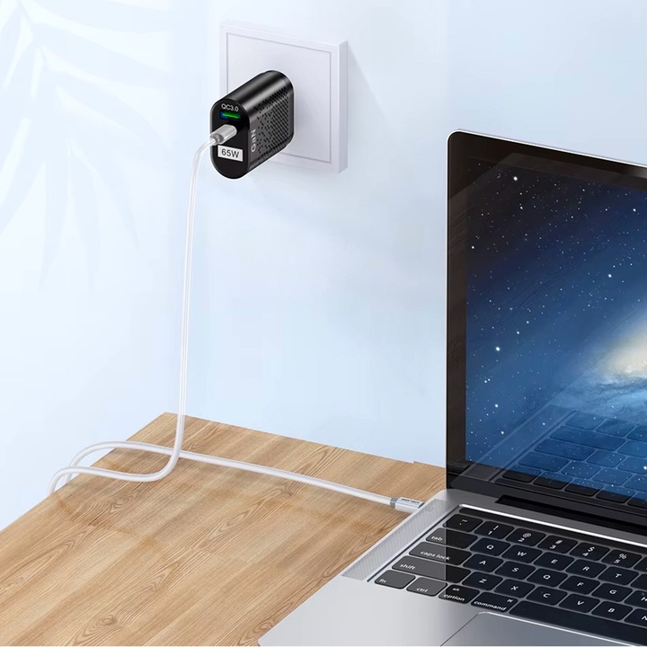 SZYBKA ŁADOWARKA SIECIOWA GaN 65W DO TELEFONU USB-C PD QC MOCNY ZASILACZ