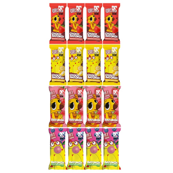Batony owocowe dla dzieci BeRAW Kids do szkoły przekąska mix smaków 16x25g