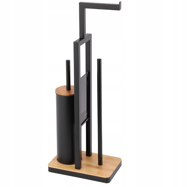 Stojak na papier toaletowy i szczotkę do WC czarny bambus ze szczotką do wc