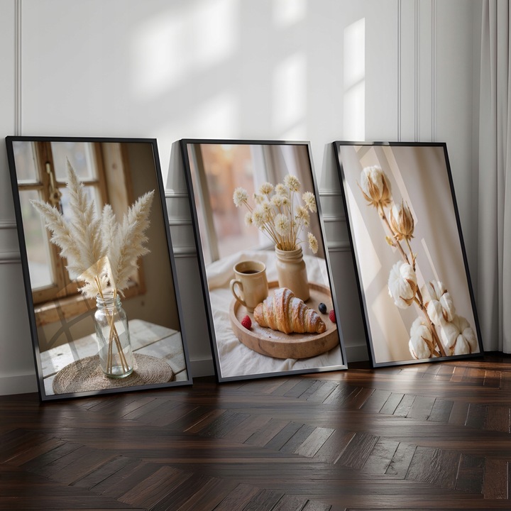 OBRAZY BOHO ZESTAW 3 PLAKATÓW W RAMIE DEKORACJE DO SALONU SYPIALNI