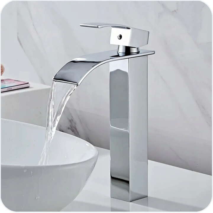 WYSOKA BATERIA UMYWALKOWA STOJĄCA NABLATOWA WODOSPAD ŁAZIENKOWA KRAN CHROM