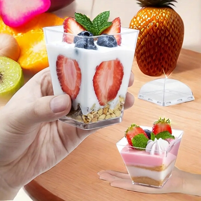 Pucharki Kwadratowe do deserów 150ml 50szt na przekąski desery pojemniki