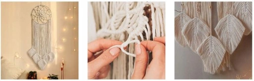 MAKRAMA NA ŚCIANĘ BOHO ŁAPACZ SNÓW OZDOBA ŚCIENNA ZE SZNURKA LIŚCIE OZDOBNE