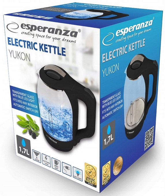 BEZPRZEWODOWY CZAJNIK ELEKTRYCZNY SZKLANY LED 1,7L CZARNY MOCNY