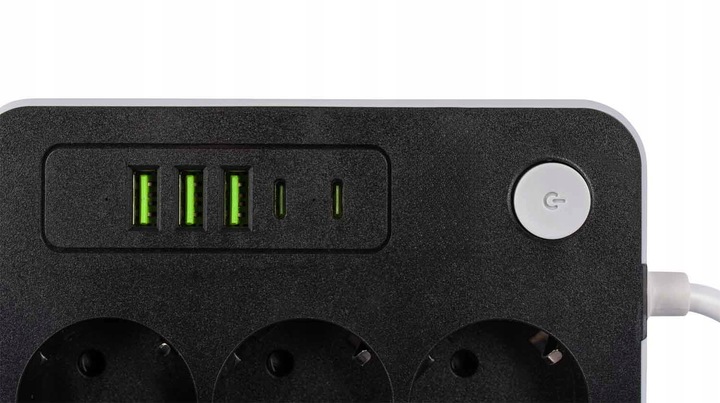 Przedłużacz Listwa zasilająca 3 metry 3 gniazda 5x ładowarka USB USB-C