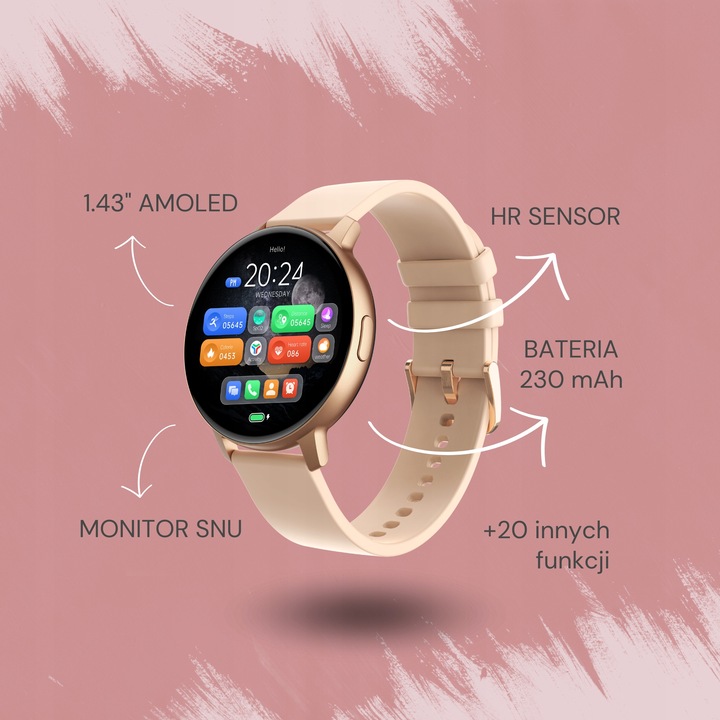 SMARTWATCH ZEGAREK DAMSKI POLSKIE MENU ROZMOWY SPORT PULS 2 PASKI AMOLED