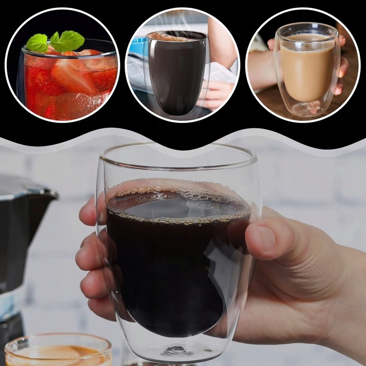 6x SZKLANKI TERMICZNE DO KAWY HERATY DRINKÓW WHISKEY 350ML MROŻONE LODY