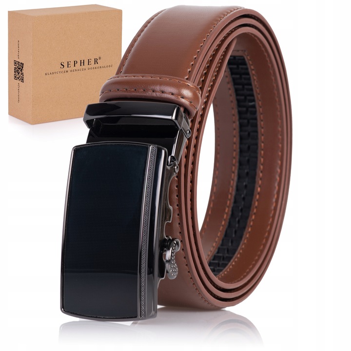 Pasek SKÓRZANY Męski Automat JASNY BRĄZOWY spodni
