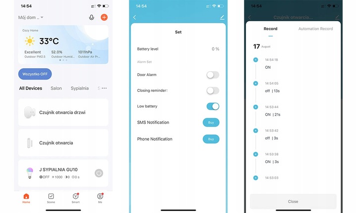 Czujnik otwarcia drzwi i okna WIFI TUYA SMART CZARNY kontaktron na