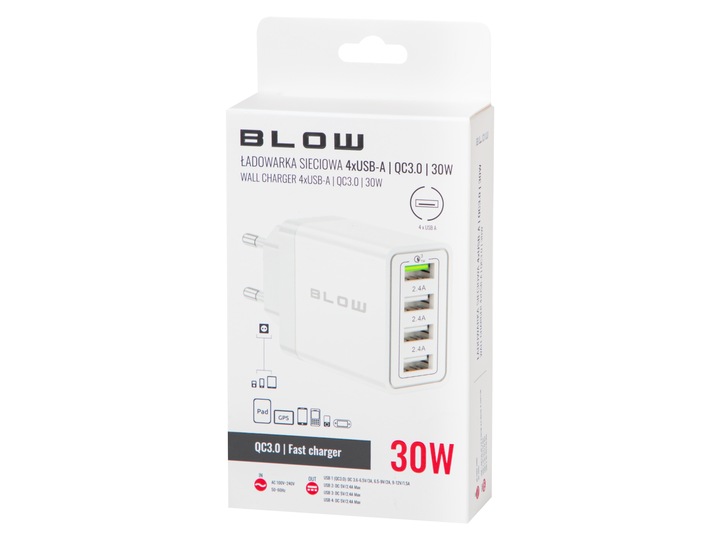 SZYBKA ŁADOWARKA SIECIOWA KOSTKA 4xUSB QUICK CHARGE 3.0 30W