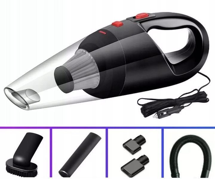 Mocny Odkurzacz Samochodowy Ręczny 120W Mocny Filtr Bezworkowy + Kabel