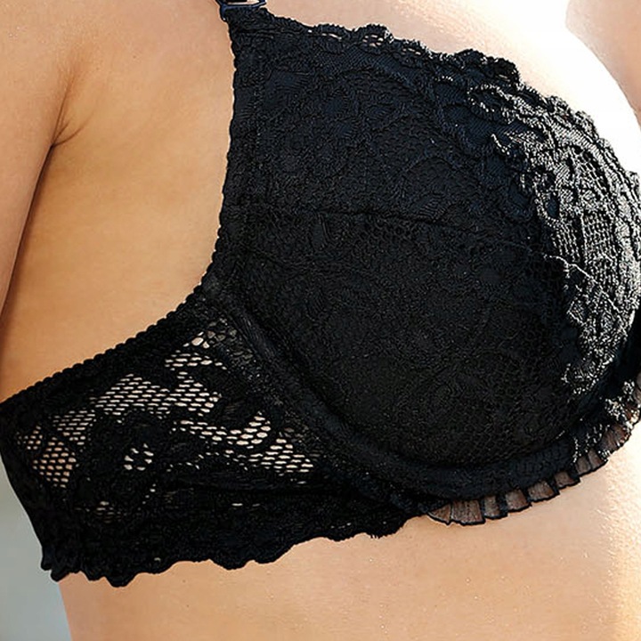 Biustonosz Push Up Koronkowy z Fiszbinami Polski Mega Modelujący Czarny 75C