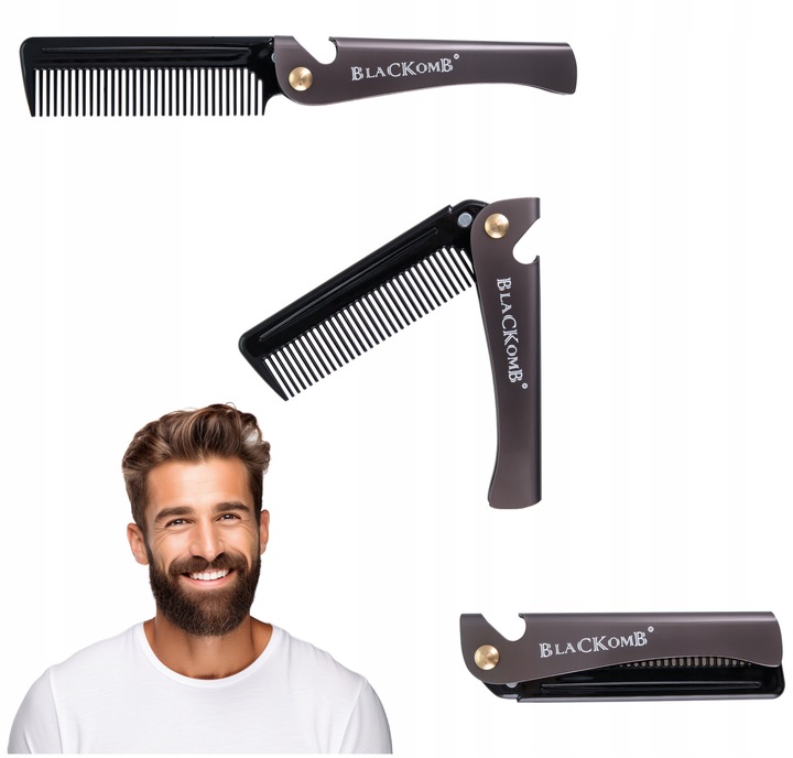 Składany Grzebień Do Układania Włosów Brody Metalalowy Z Otwieraczem Męski