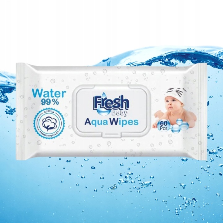 12x AQUA WIPES Nawilżane Chusteczki dla Dzieci 99% Pure Water Mokre 60 szt