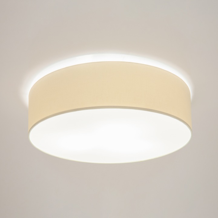 Plafon kremowy ecru duży 50cm abażur tkanina plexi 3xE27 do sypialni