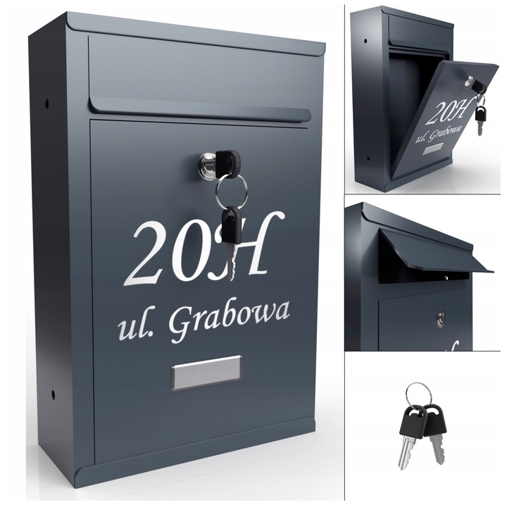 SKRZYNKA NA LISTY Z NUMEREM DOMU | POCZTOWA | A4 | ANTRACYT RAL7016 |