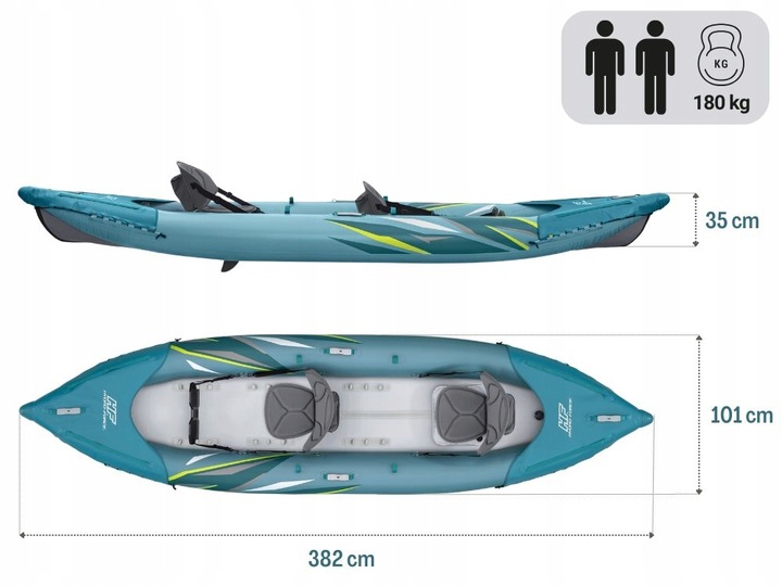 Kajak Dmuchany 2 os. Elite Bestway 65167 Pompka Wiosła Torba MODEL 2024