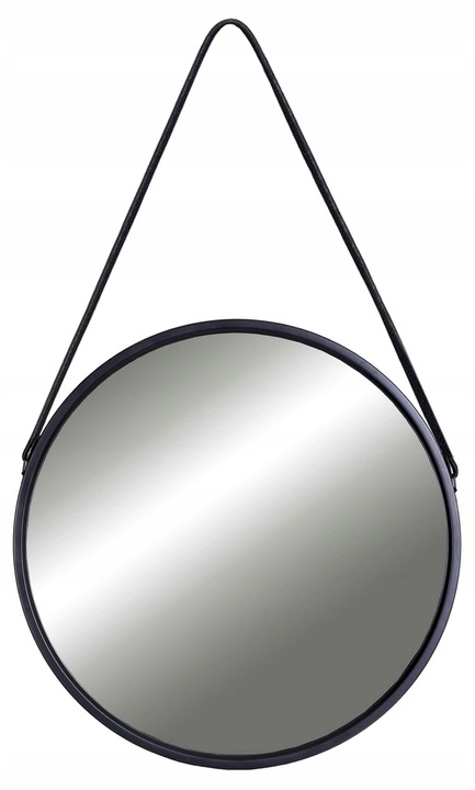 LUSTRO OKRĄGŁE WISZĄCE ŚCIENNE NA PASKU ŚCIANĘ LOFT CZARNE LOFTOWE 50