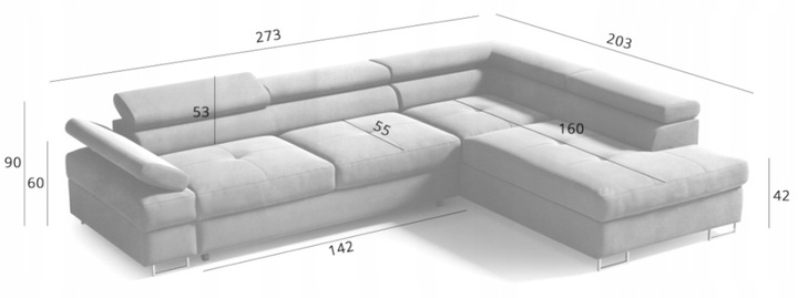 Narożnik Canada L rogówka, zagłówki piki f spania pojemnik DUZO